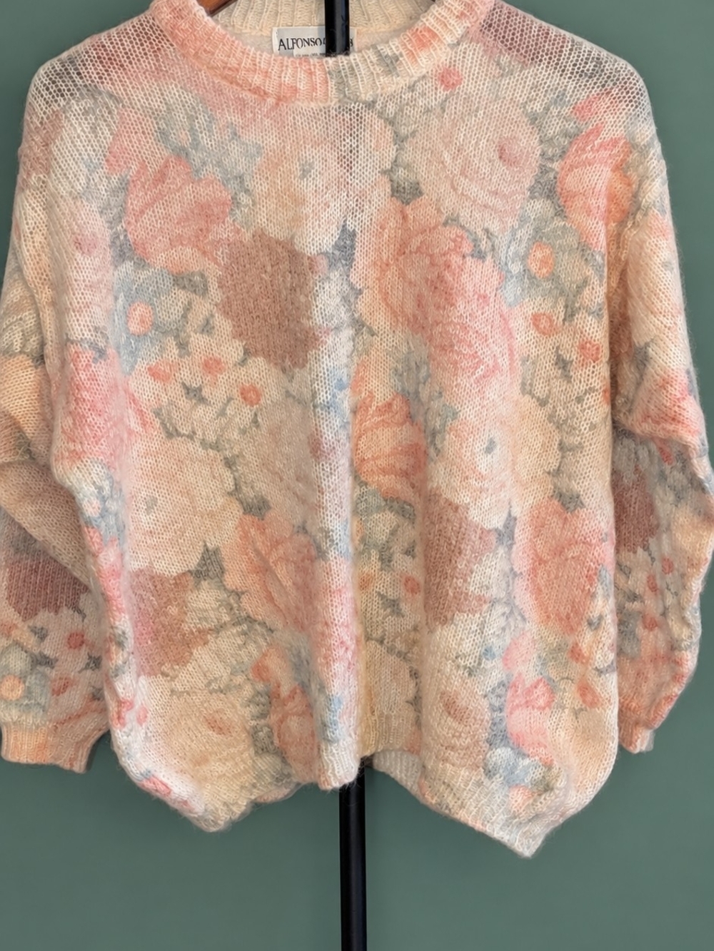 Vintage Altopiano Italy Mohair Wool Floral Sweater Pastel Oversized Medium